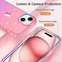 Hython for iPhone 15 Case Glitter, Cute Clear