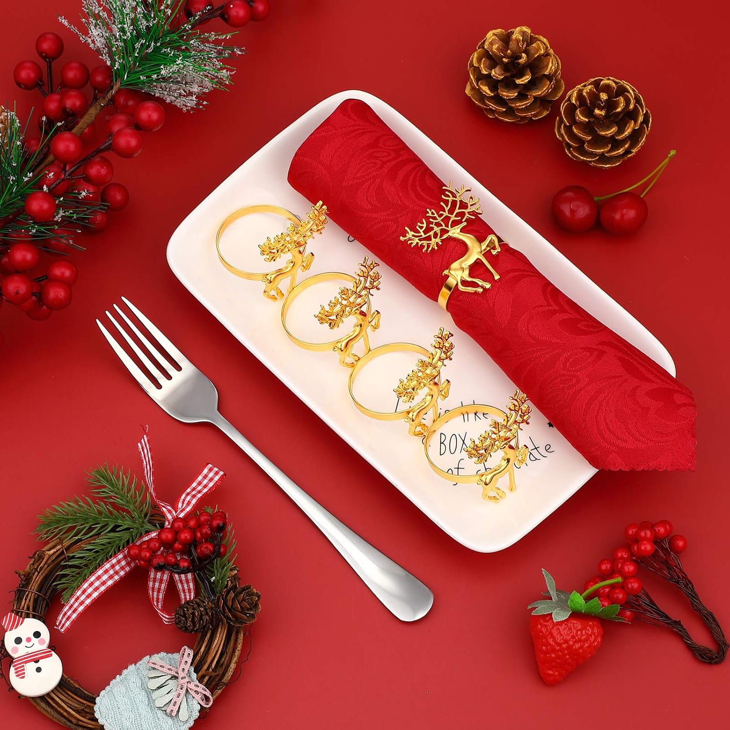 Christmas Napkin Rings Holders 6 Pieces Deer Napkin Rings for Christmas Dinners Parties, Table Decoration, Wedding Adornment for Christmas and Home Kitchen Dining Table Linen Accessories (Gold): Home & Kitchen