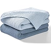 Dreamology Muslin Blankets for Newborn,2 Pack,Muslin Cotton Blankets for Boys,Girls,100% Cotton,Soft and Breathable Baby Receiving Blankets Baby Boy,Girl, 44x44 Swaddle Blanket | Blue and Light Blue