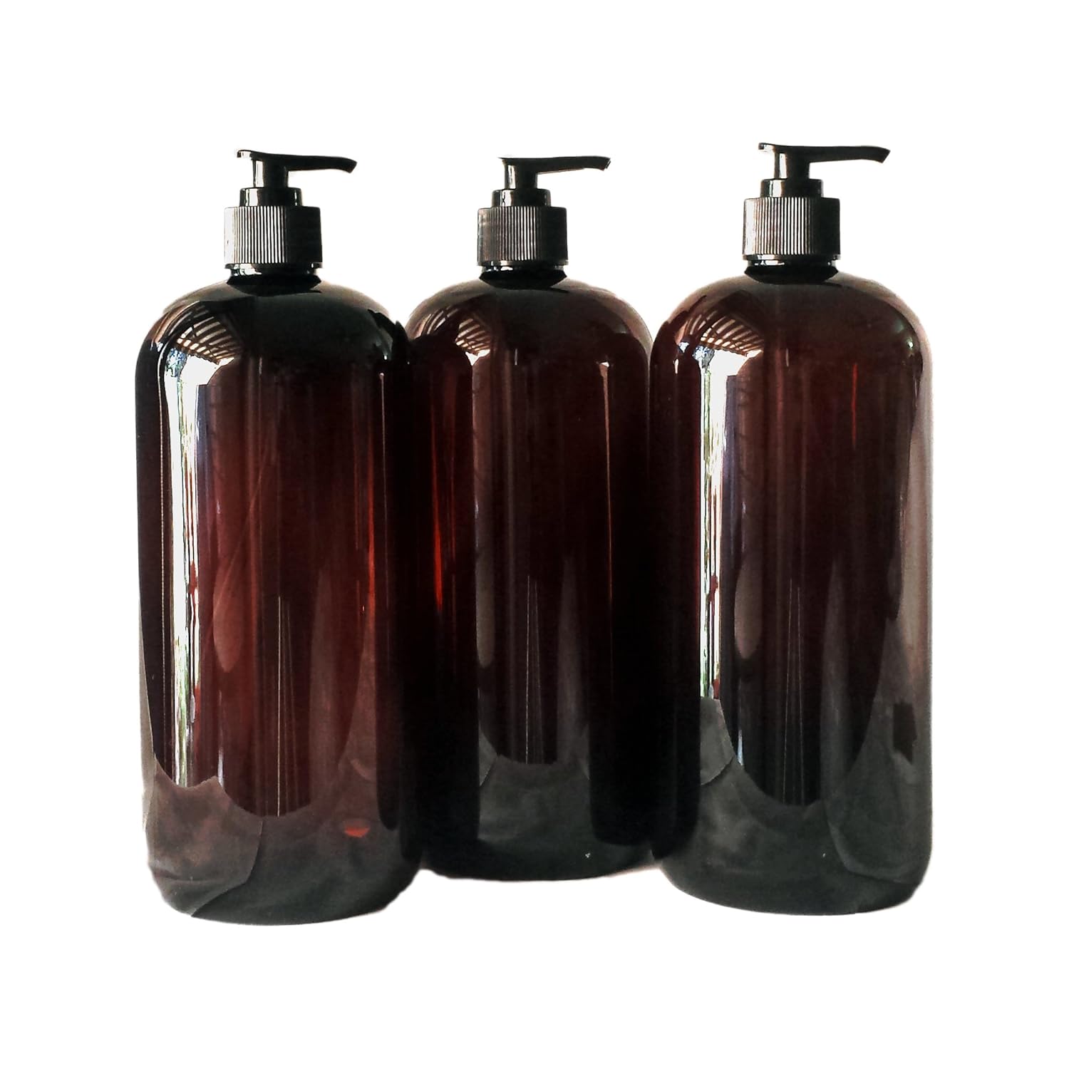 Download 32 oz Amber Plastic PET Plastic Bottle with Black Hand ...