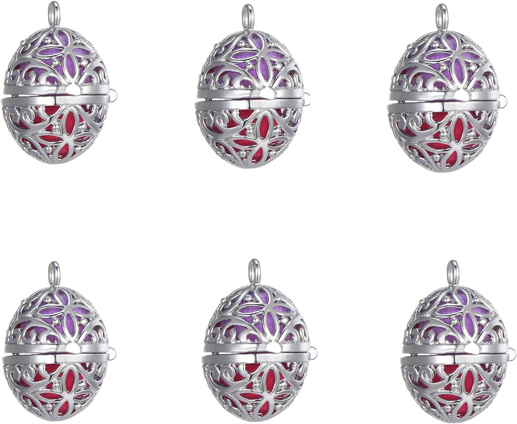 10pcs Hollow Egg Shape Silver Plated Bead Cage Locket Pendant - Add Your Own Stones, Rock to Cage,Add Perfume and Essential Oils to Create a Scent Diffusing Pendant Charms Fit Necklace
