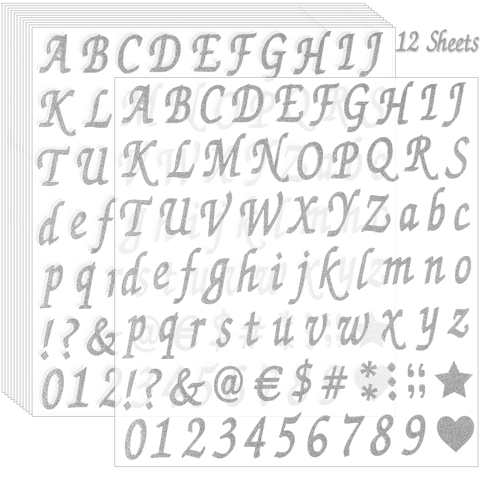 Photo 1 of 12 Sheets Glitter Letter Stickers,Self Adhesive Alphabet Number Stickers,letter and Number Stickers,Decals for Mailbox,DIY Crafts Art Making,Sign,Cars,Business,Address Number,Scrapbook, Grad Cap Decoration,Classroom Decor(Silver)