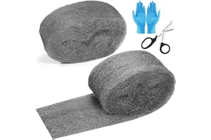 CANGFORT Steel Wool, Steel Wool Mice Control, 5-Piece Set Steel Wool for Mice Control for Filling Cracks in Walls, Ventilation Openings in Gardens,Houses,Garages(Steel Wool x 2, Scissors x 1, Gloves x 2)