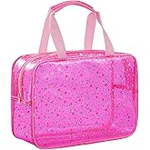 UUYUUY PVC Clear Makeup Bag for Women Waterproof Star Make Up Bag Toiletry Bag Travel Durable Cosmetic Bag Large Cute Tote Bag Organizer Makeup Pouch, Pink