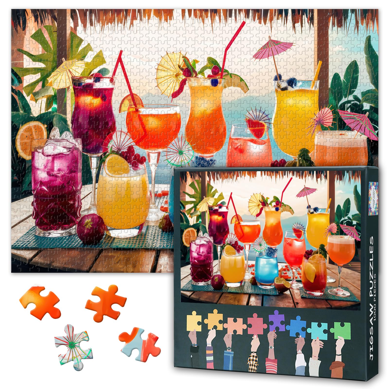 Different Colored Drinks Puzzles for Adults Birthday Party Gifts for Puzzle Lovers Decompression Puzzle Games Colorful Beverages Jigsaw Puzzles 1000 Pieces for Adults Home Decor 27.5"X19.7"