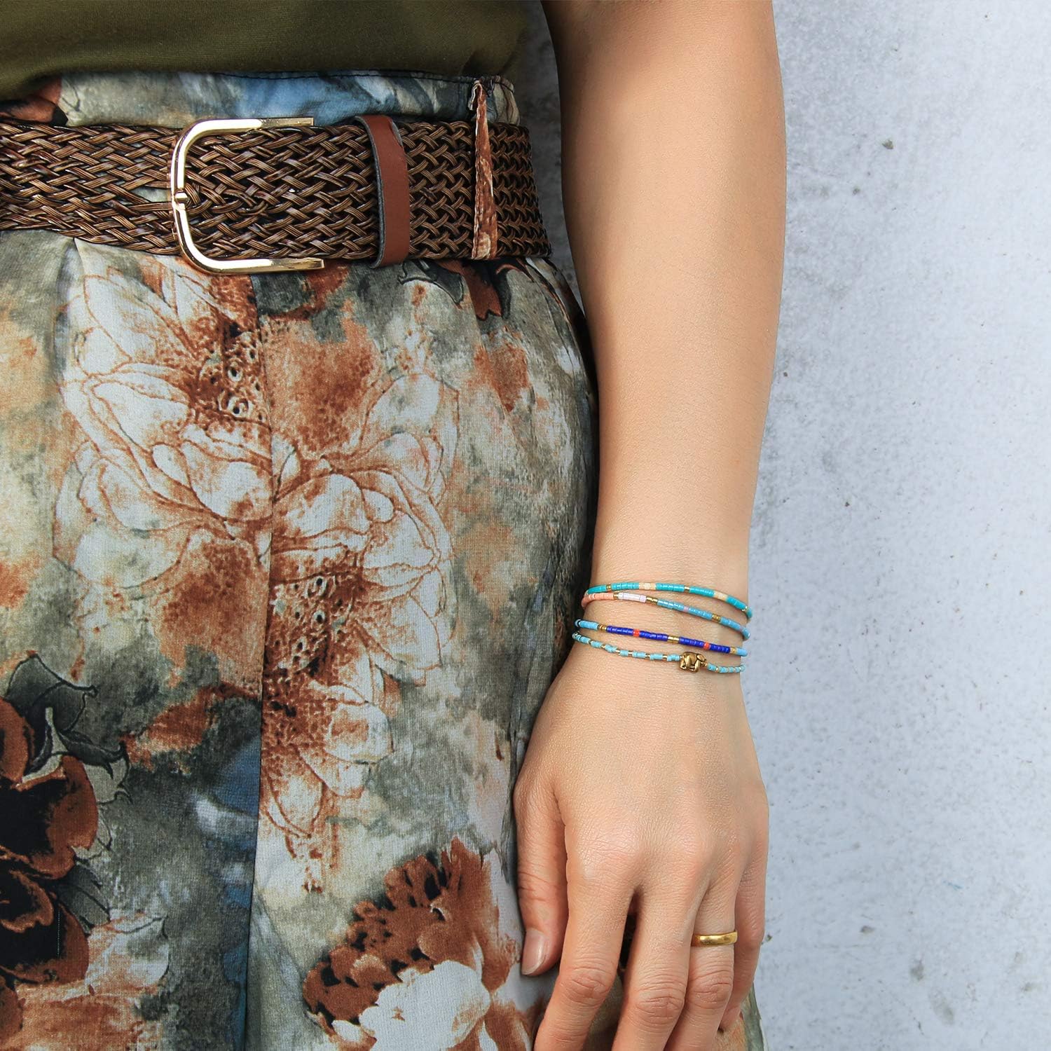 KELITCH Boho-color Crystal Shell Beaded Friendship Bracelets Handmade Strand Bracelet Bangles Jewelry For Women (Blue Gold) - Image 5
