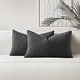 HAUSSY Set of 2 12x20 Decorative Throw Pillow Covers, Soft Cozy Textured Boucle Lumbar Pillow Cases, Home Decor for Couch Bed Living Room, Dark Grey