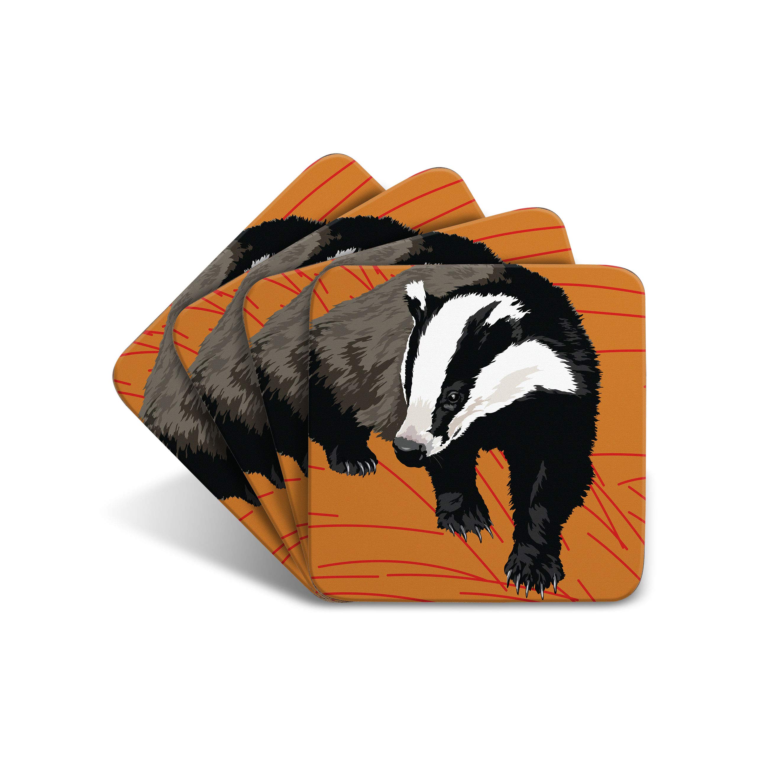 Badger - Set of 4 Coasters - Leslie Gerry Animal Gifts