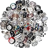 60 Pieces Assorted European Beads with Copper Core Big Hole Resin Spacer No Copper Core Lampwork Colorful Beads Rhinestone Craft Beads for DIY Charm Bracelet Jewelry Making (Black)