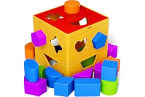 ETI Toys, 19 Piece Unique Educational Sorting & Matching Toy for Toddlers. Colorful Sorter Cube Box & Shapes, 100 Percent Safe, Promotes Fun Learning, Creativity & Skills Development