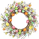 Lotus Hills 20 Inch Easter Wreaths for Front Door with Colorful Eggs, Artificial Eggs Door Wreath, Easter Decorations fo Home Wall Window Indoor Outdoor Spring Holiday Decor