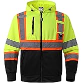 JKSafety Hi Vis Hoodie for Men Women High Visibility Reflective Sweatshirt with Zipper Meet ANSI Standard(SS260)