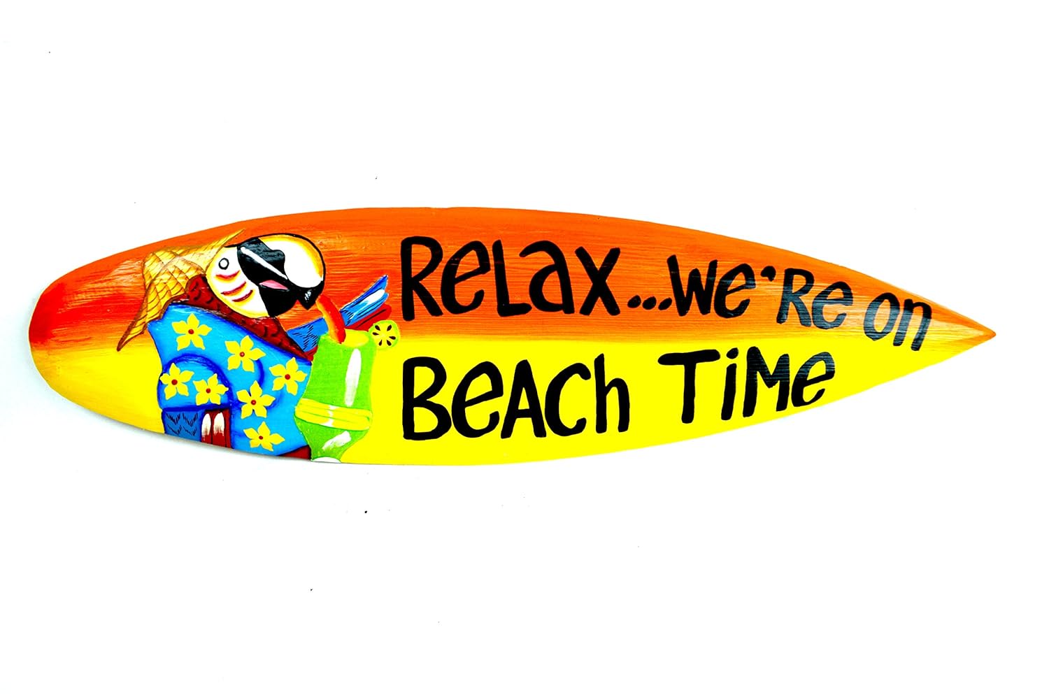 Relax We are on Beach Time Tiki Bar Sign Surfboard Surf Board with Shark Bite