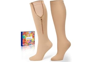 Lalapapa Zipper Compression Socks for Women Men - Compression Socks with Inner Lining Easy On, 20-30mmHg Graduated Support