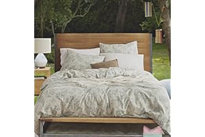 ECOCOTT 3 Pieces Duvet Cover Set with Vintage Green Leaves Pattern 100% Natural Cotton, Ultra Soft and Easy Care Breathable Cozy Simple Style Bedding Set (King Size)