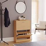 Vida Designs Pine Wood Shoe Cabinet with 2 Drawers Slim Hallway Storage view 2
