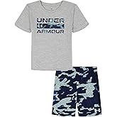 Under Armour Boys' 2-Piece Short Sleeve T-Shirt and Shorts Set, Outdoor Collection, Camo Logo Gray, 5