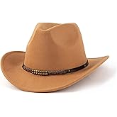 EOGIMI Western Cowboy Hats for Women Men Felt Wide Brim Panama Hat with Belt Buckle