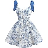 SHENHE Girl's Tie Shoulder Bow Floral Dress Smocked Fit and Flare Flowy Boho Sundresses