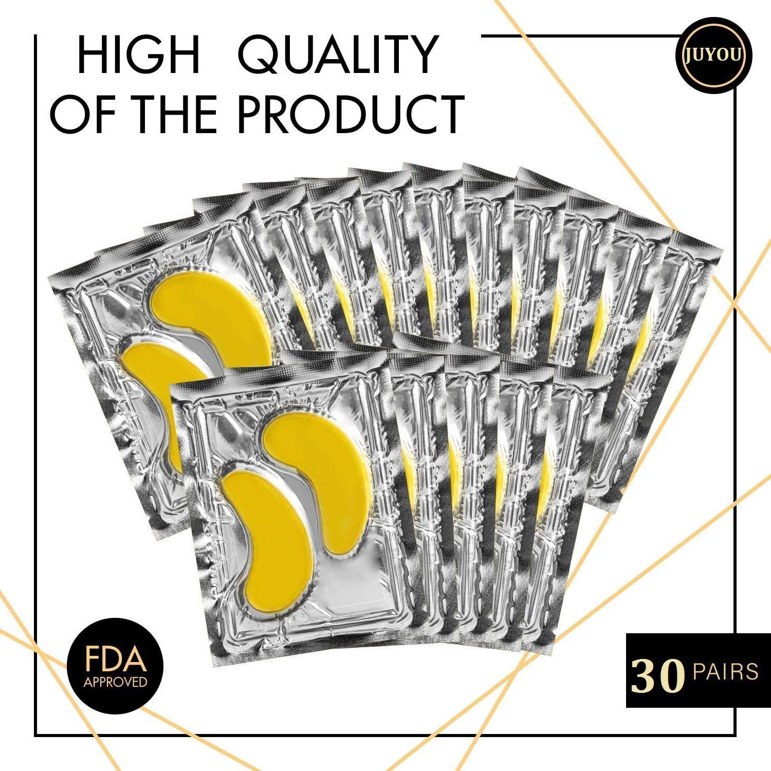 Under Eye Patches, Eye Mask, Gold Under Eye Mask, Gold Eye Mask, Eye Pads, Collagen Eye Patch, JUYOU Eye Patch For Anti-wrinkles, Puffy Eyes, Dark Circles, Fine Lines Treatment (30Pairs 24k Gold) : Beauty