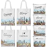 Bulyoou 8 Pcs Watercolor Chicago Souvenirs Gifts for Women Girls Include Watercolor Chicago Tote Bag and Cosmetic Bags Reusable City Trip Gift for Travel Lover Birthday Party Favor