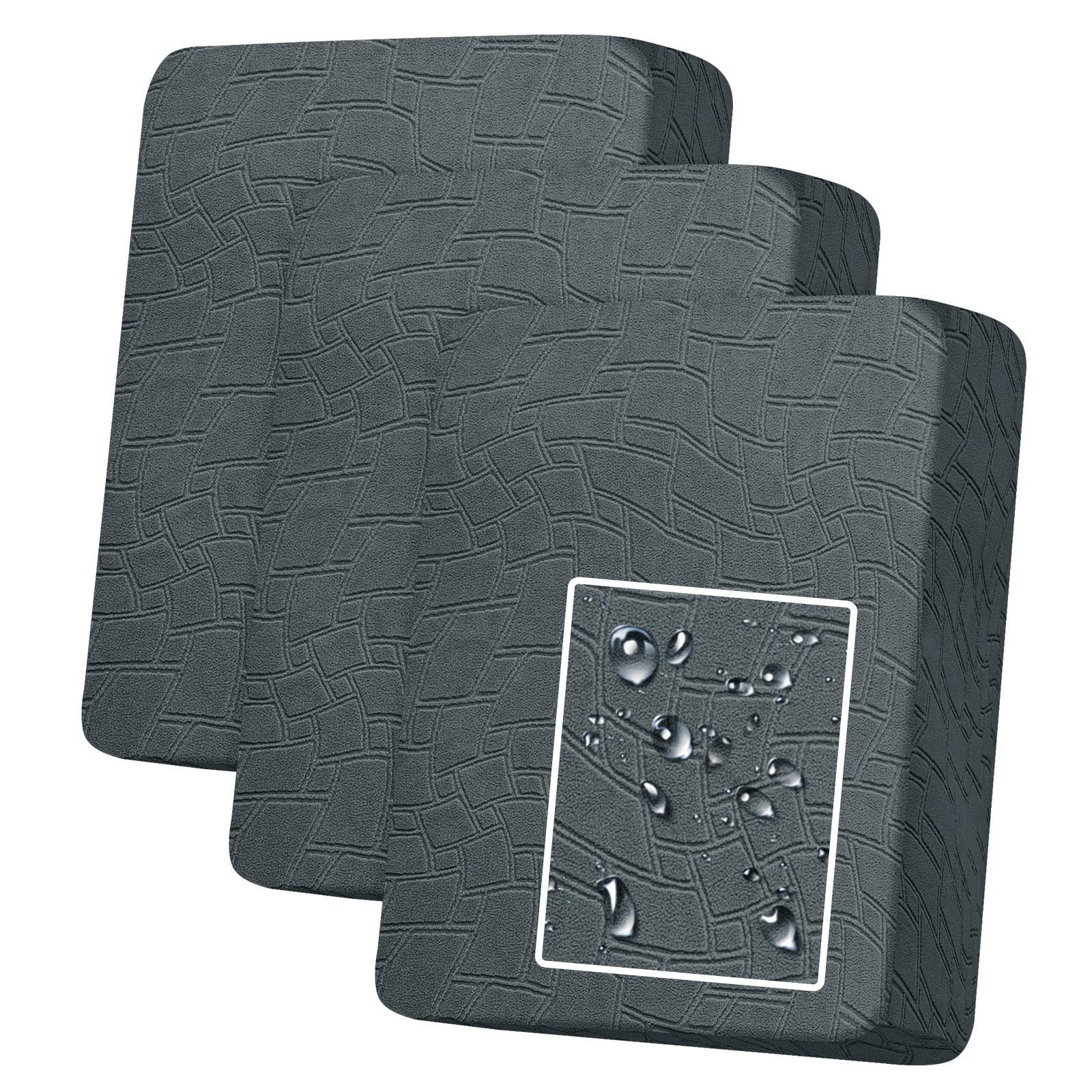 MAXIJIN Waterproof Sofa Seat Cushion Cover Jacquard Sofa Seat Cover Non-Slip Couch Seat Slipcover Protector Replacement for Individual Cushion with Elastic Bottom (Dark Grey, 1 Seater*3)