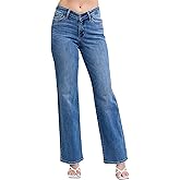 Judy Blue Women's High-Rise V-Front Waistband Vintage Wash Straight Fit Jeans (Dark Blue, 7)