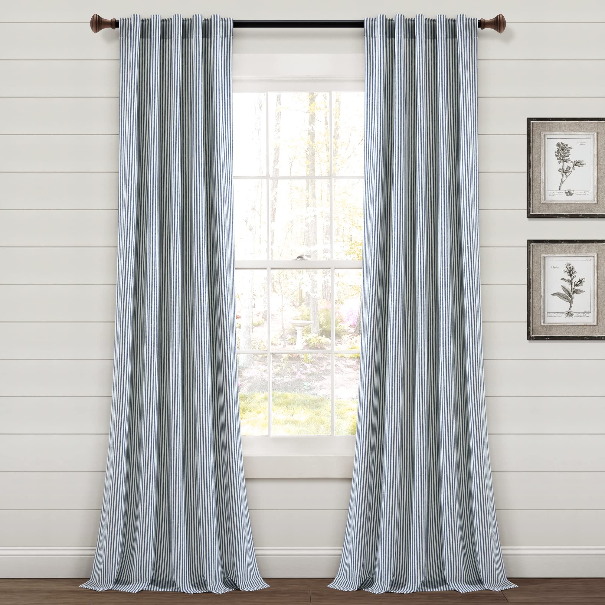 Lush Decor Farmhouse Vintage Stripe Yarn Dyed Cotton Back Tab/Rod Pocket Window Curtain Panels Pair, 95" L x 40" W, Navy