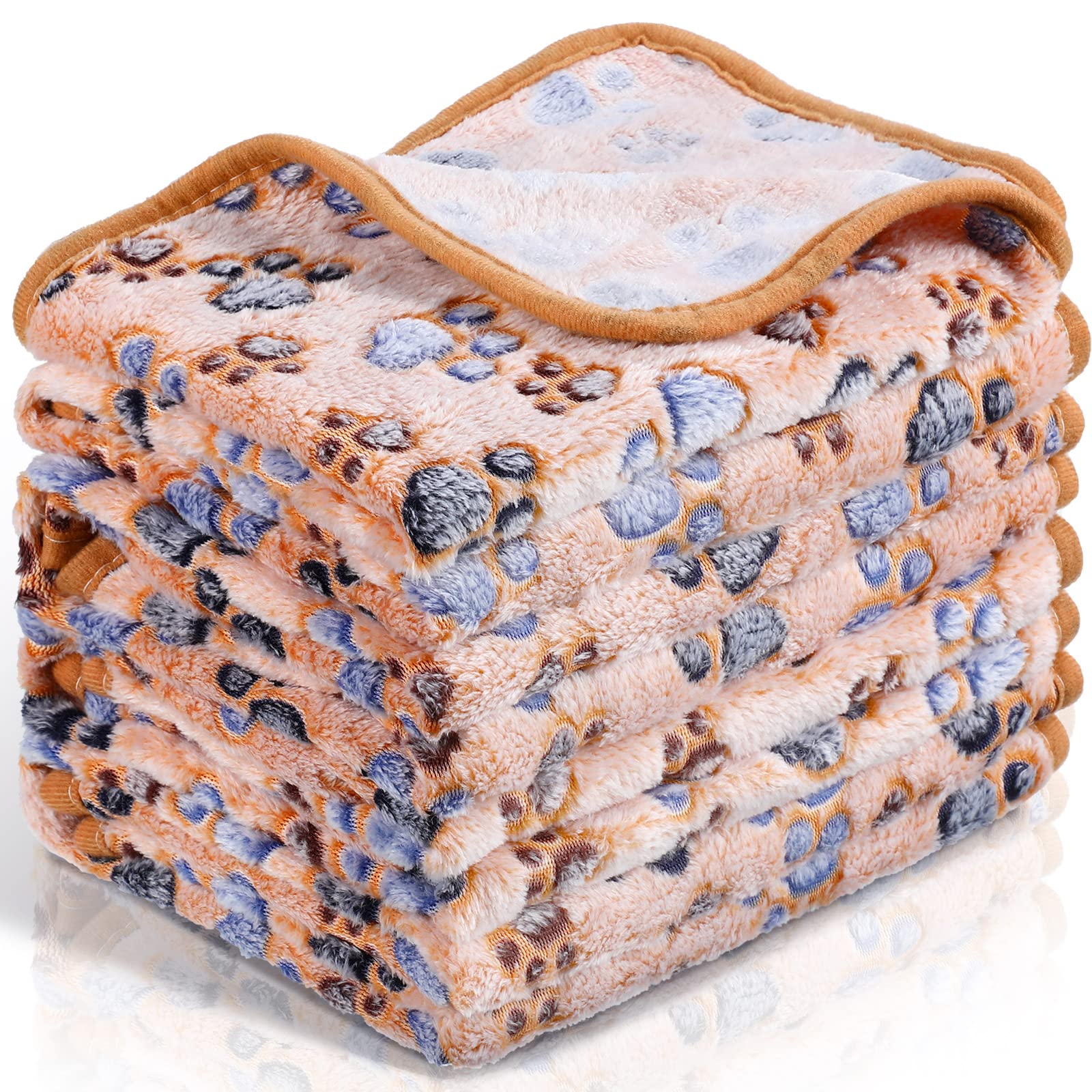 Tatuo 4 Pcs Dog Blanket for Pet Cat Blankets Indoor Puppy Teething Stuff Toys Paw Print Fleece Soft Blanket Sleep Mat for Guinea Pig Cage(Coffee,Small(24 x 16 Inch))