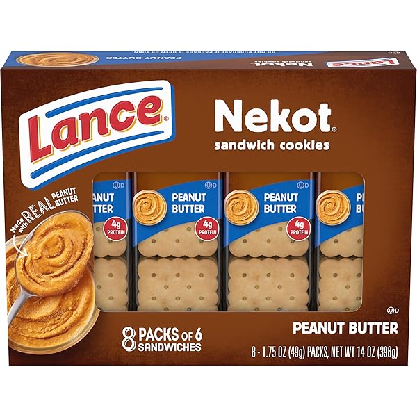 LANCE SANDWICH COOKIES, NEKOT PEANUT BUTTER, 8 INDIVIDUALLY WRAPPED PACKS, 6 SANDWICHES EACH