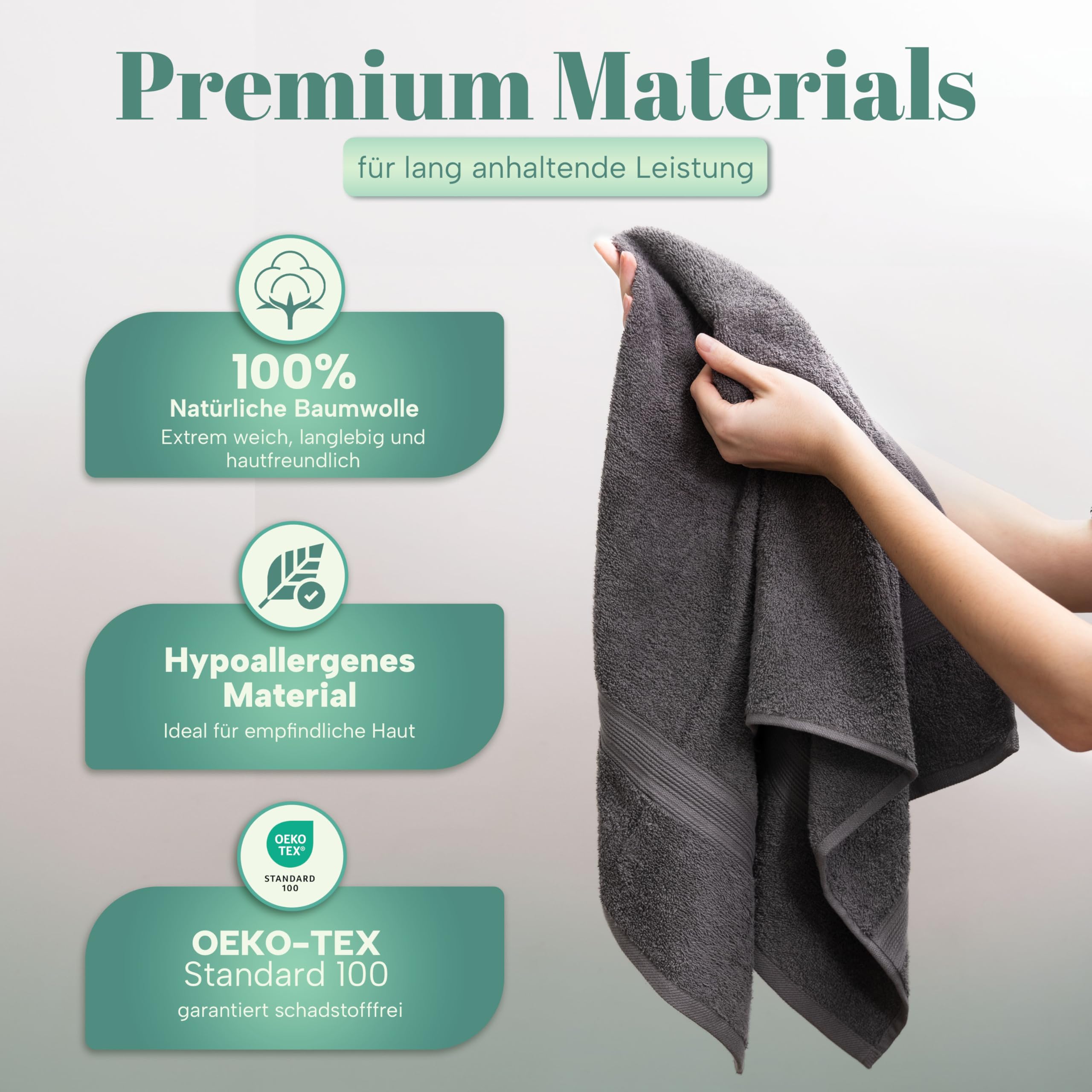 NatureMark 8 Handtücher Set - 100% Baumwolle - Saugfähige und langlebige Handtücher, Größe 50×100 cm, Anthrazit Grau 3