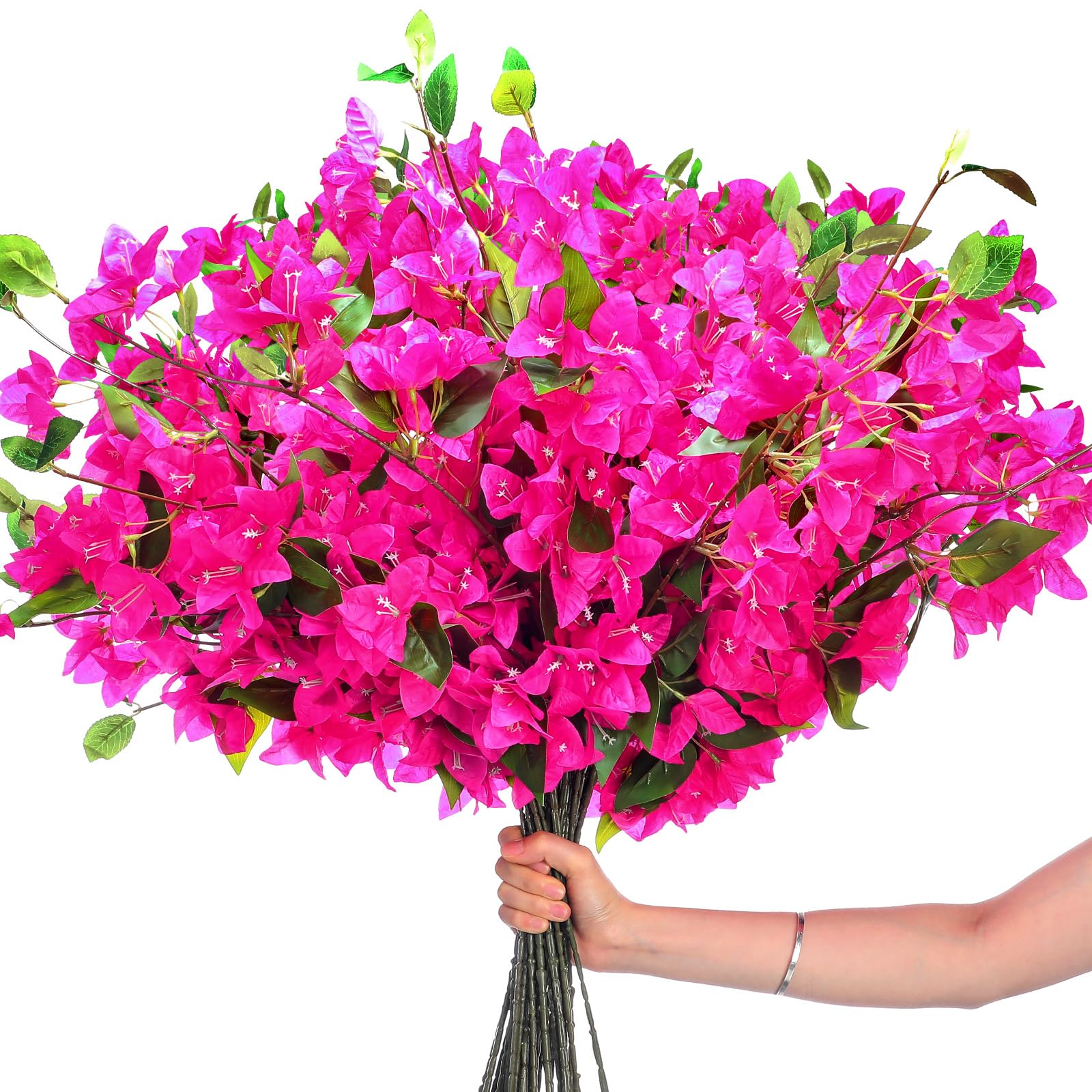 Photo 1 of Yuxung 30 Pcs Artificial Faux Bougainvillea Fake Flower Silk Bougainvillea Branches UV Resistant Outdoor Indoor Decoration for Wedding Home Centerpieces Outside Decor (Rose Purple)