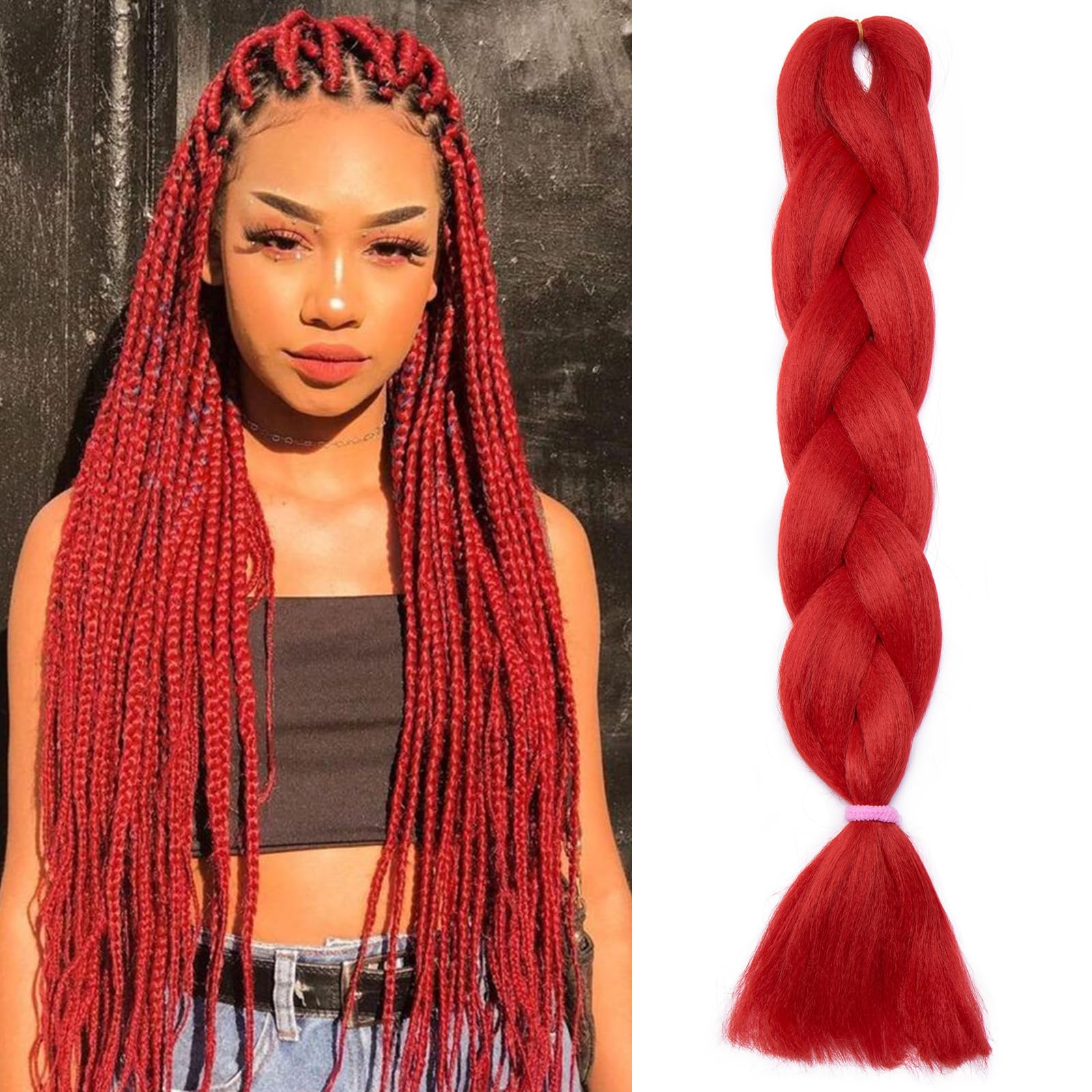 Afro Jumbo Braids Hair 24inch Blue Braiding Hair Extension Synthetic Heat Resistant Hairpiece [100g-Red]