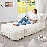 Hobestluk Bean Bag Chair Big Bean Bag Lounger for Adults Bean Bag Couch with Memory Foam Filled for Living Room, Bedroom or Balcony (Chevron Plush White)