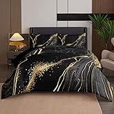 Tailor Shop Marble Bedding Set Soft Microfiber Black and Gold Comforter Set Queen Size for Kids Men and Women with 1 Marble Comforter and 2 Pillowcases