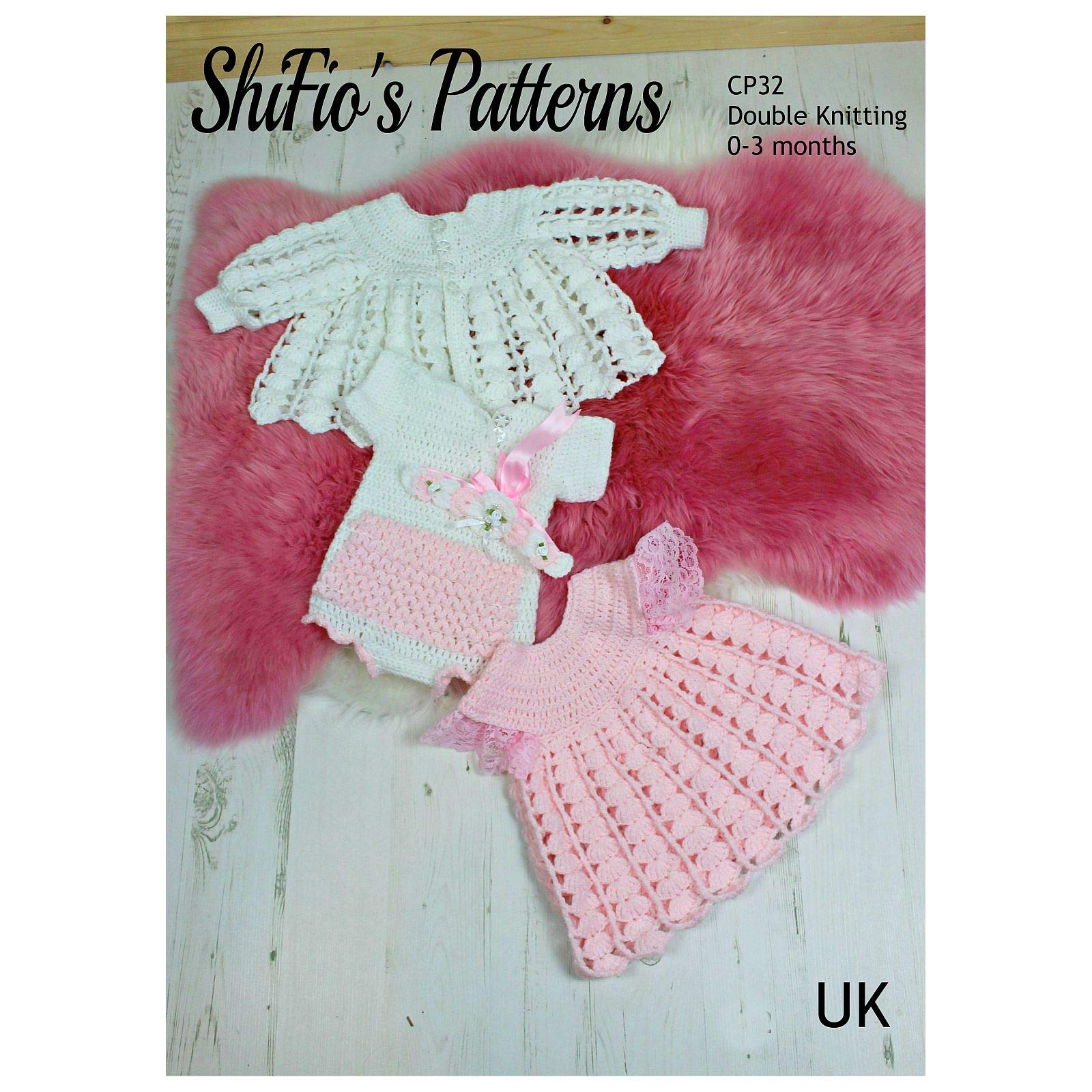 Crochet Pattern for Baby Dress, Jacket, Headband & Bodysuit, 0-3mth Size, UK Terminology CP32