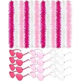 Taiyin 6.6ft Turkey Chandelle Feather Boas with Heart Rimless Sunglasses for Party Dress Up Costume