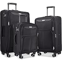 SHOWKOO Luggage Sets 3 Piece Softside Expandable Lightweight Durable Suitcase Sets Double Spinner Wheels TSA Lock Black…