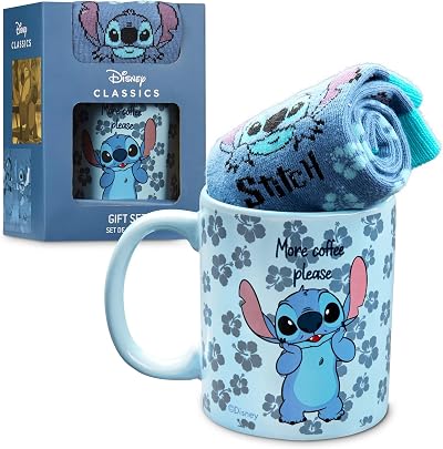Disney Stitch Mug and Socks Gift Set Blue Stitch Official Merchandise