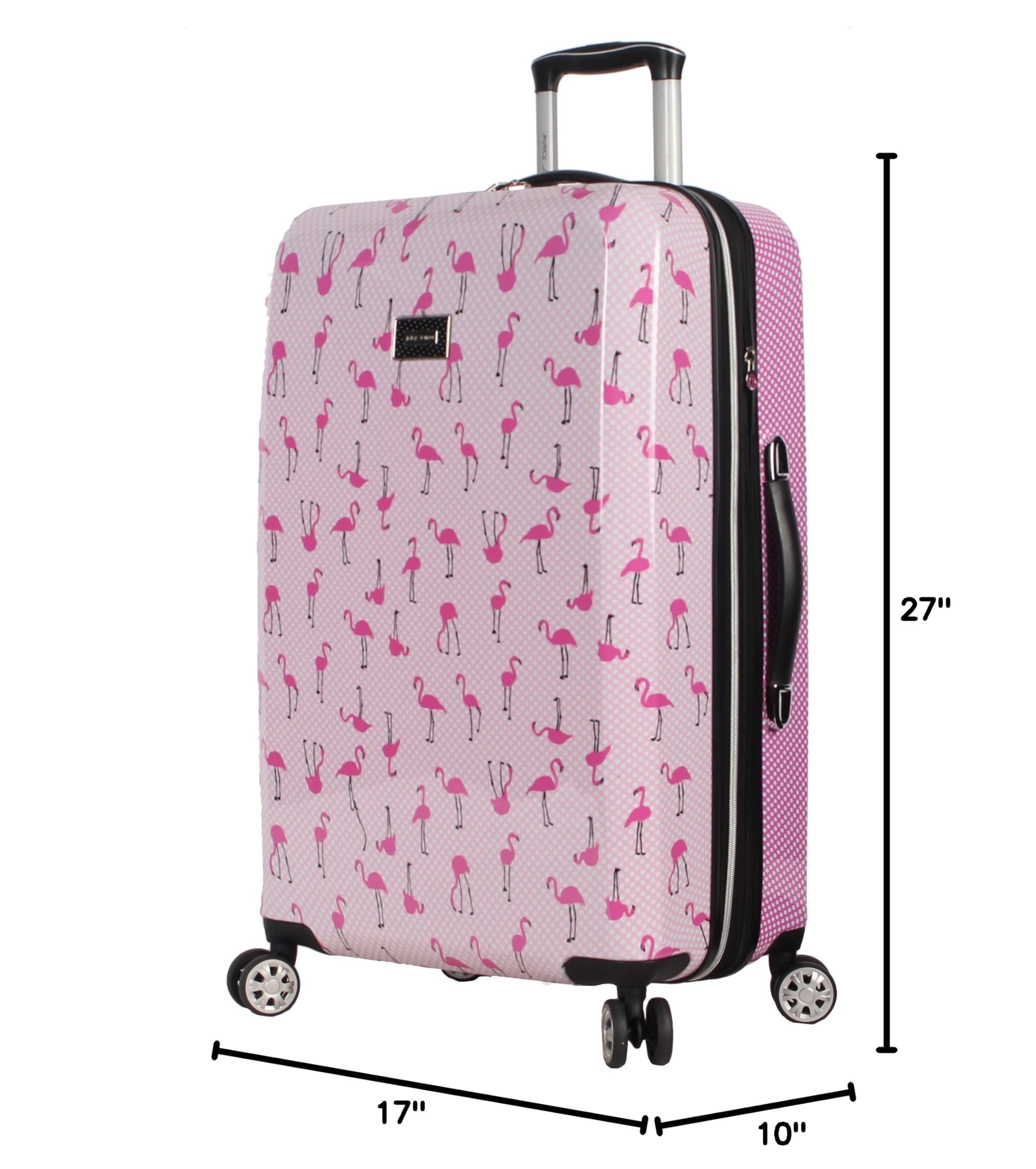 Betsey Johnson 26 Inch Checked Luggage Collection - Expandable Scratch Resistant (ABS + PC) Hardside Suitcase - Designer Lightweight Bag with 8-Rolling Spinner Wheels (Flamingo Strut)