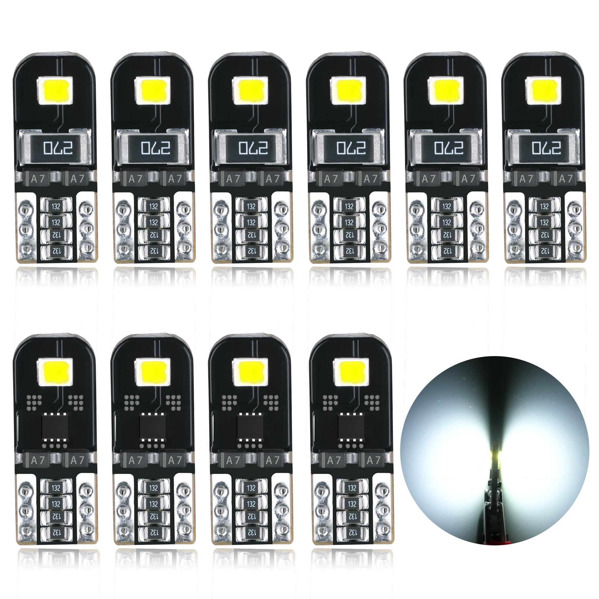 AGLINT T10 W5W 194 LED Bulb CANBUS Error Free 2SMD Super Bright 501 2825 168 Wedge 12V for Car Interior Dome Map Door Side Marker Courtesy License Plate Lights 6000K Xenon White