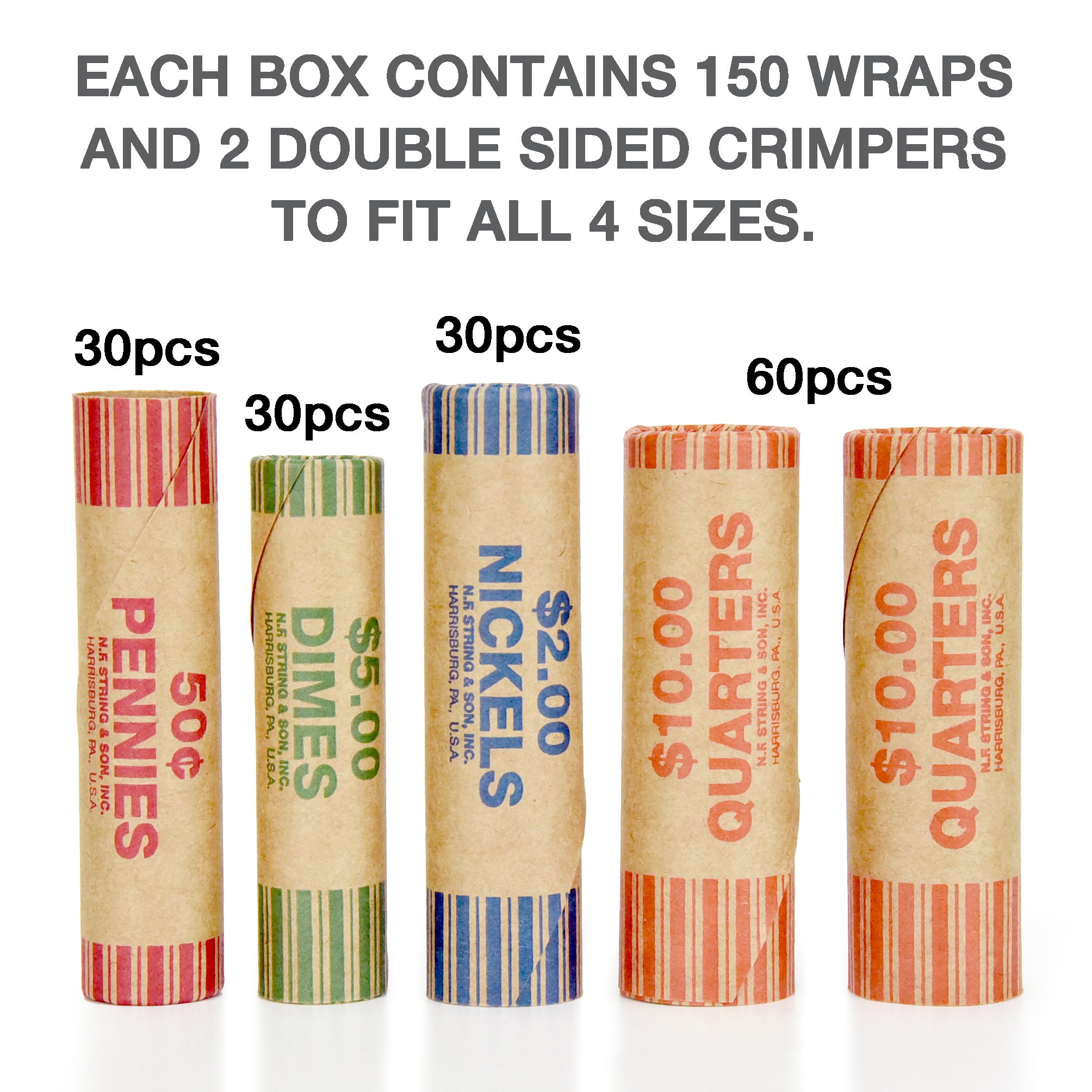 150 Coin Wrappers Twist N Crimp Wrapper Sealer Made in USA Preformed