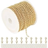 YOUBEIYEE 18K Gold Plated Brass Jewelry Making Chain, 10 Meters Circle Rolo Chains Bulk with 50pcs Jump Rings + 20pcs Lobster Clasps Women Necklace DIY Jewelry Supplies Findings