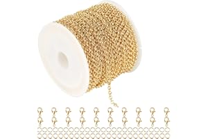 YOUBEIYEE 18K Gold Plated Brass Jewelry Making Chain, 10 Meters Circle Rolo Chains Bulk with 50pcs Jump Rings + 20pcs Lobster Clasps Women Necklace DIY Jewelry Supplies Findings