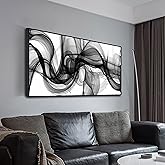 Abstract Wall Art for Bedroom, Black and White Canvas Wall Decor for Living Room, Smoke Picture Print, Size 48 x 24 Inches Framed