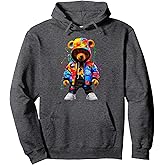 Hip Hop Bear Colorful Teddy Bear With Hoodie Graphic Pullover Hoodie