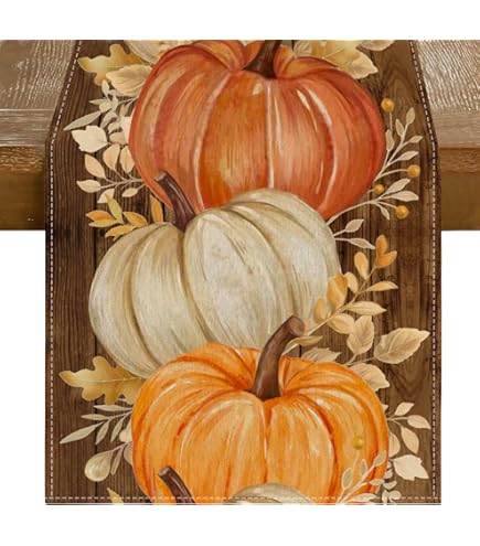 Simhomsen Embroidered Pumpkins Table Runner - Orange Fall & Thanksgiving Decor (14x120 Inches)