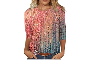 CAWRUGA Women's Tops Summer Casual 3/4 Sleeve T Shirts Loose Fit Round Neck Blouses Floral Print Graphic Tees
