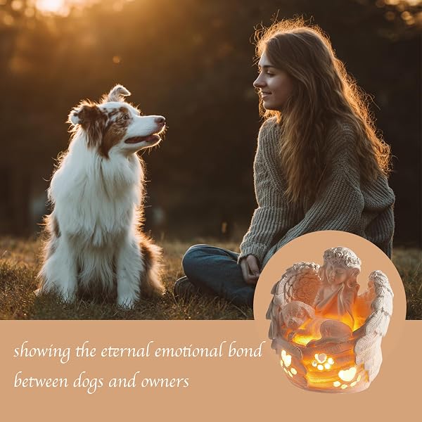 AQNTQCN DOG MEMORIAL GIFTS FOR LOSS OF DOG, PET MEMORIAL GIFTS FOR DOGS, RESIN ANGEL STATUES WITH LED CANDLE, PET SYMPATHY GIFT(LARGE), FOR HOME DECOR OR DESK (LARGE)
