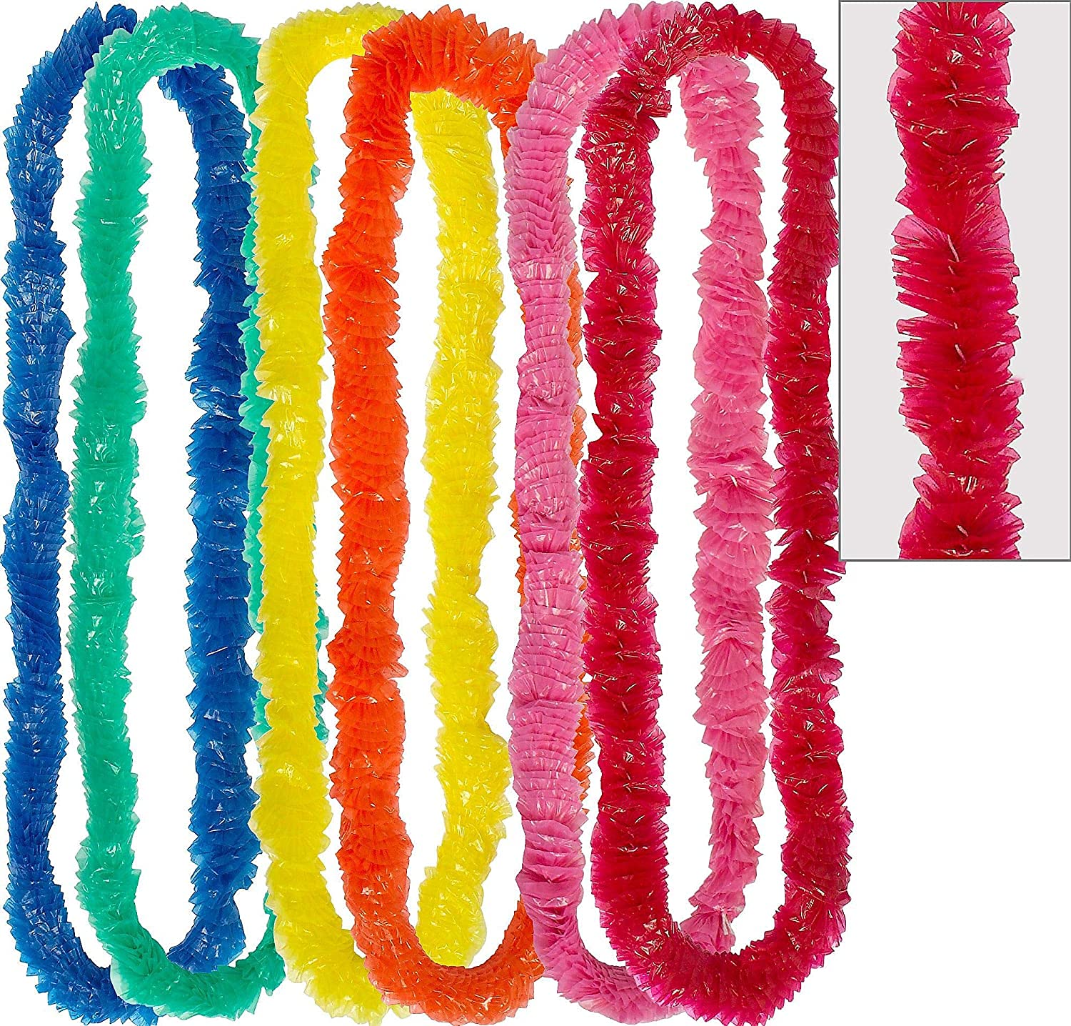 25Pcs Assorted Colour Poly Leis Hawaiian fancy dress accessories Garland Necklaces Tropical Luau Party